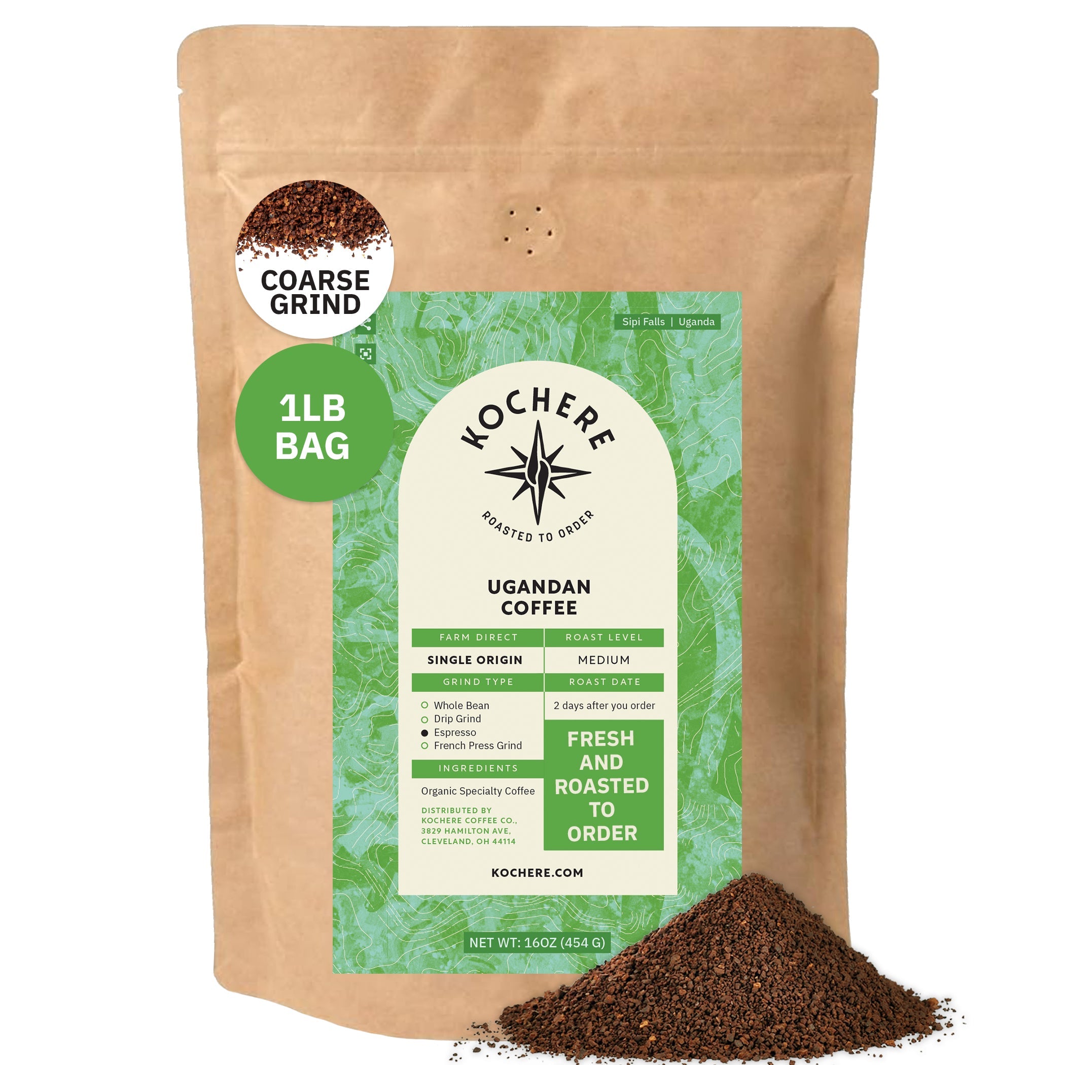 Kochere Coffee Ugandan Sipi Falls Single Origin, Organic Medium Roast - Raisin, Fig, Brown Sugar Notes