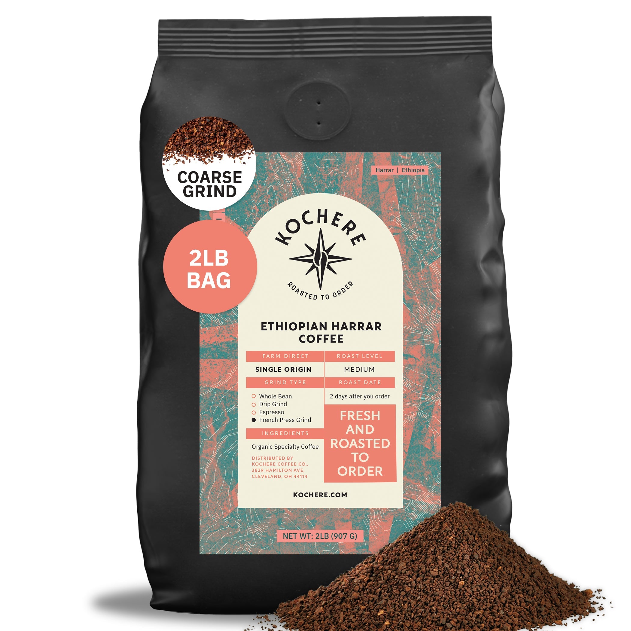 Kochere Coffee Ethiopian Harrar Natural Medium Roast - Fruity, Berry, Dark Chocolate Notes
