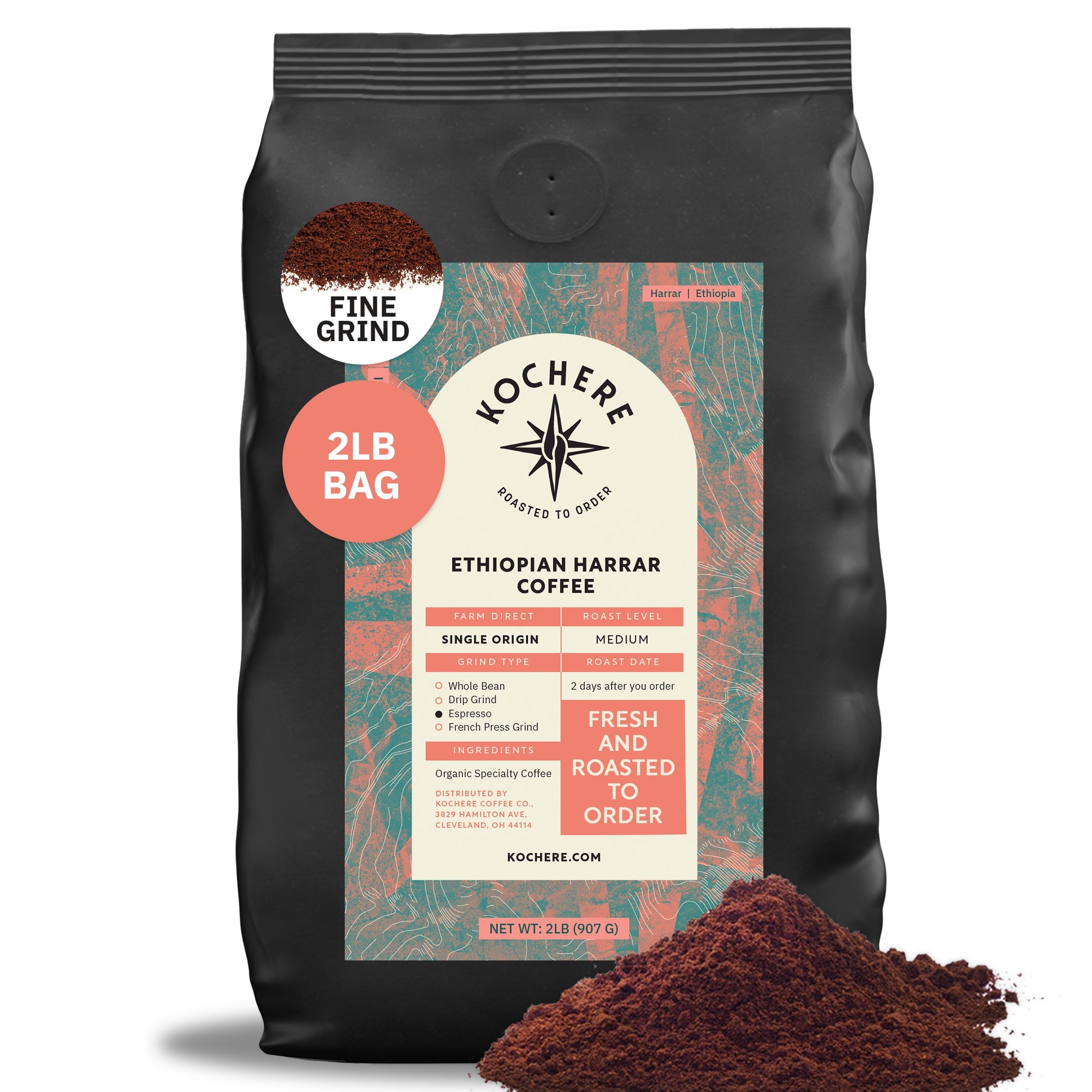 Kochere Coffee Ethiopian Harrar Natural Medium Roast - Fruity, Berry, Dark Chocolate Notes