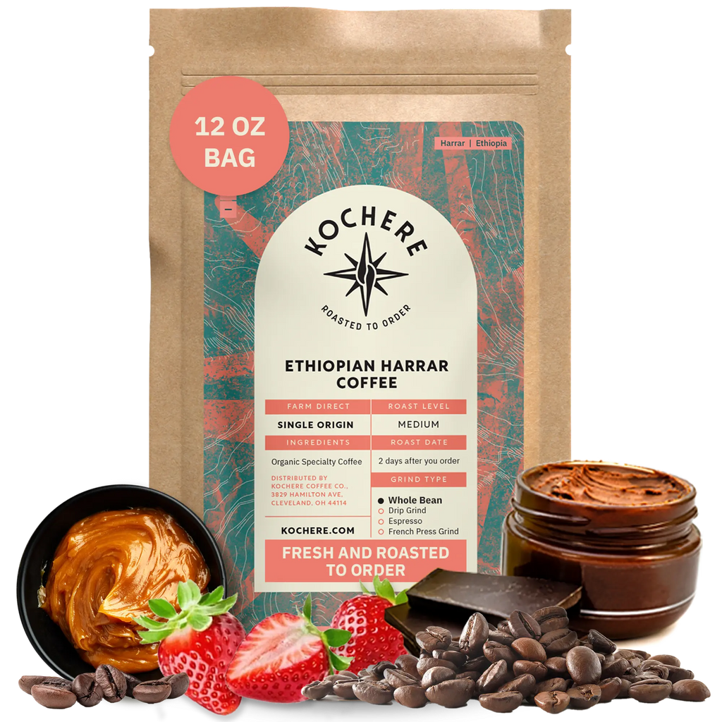 Kochere Coffee Ethiopian Harrar Natural Medium Roast - Fruity, Berry, Dark Chocolate Notes