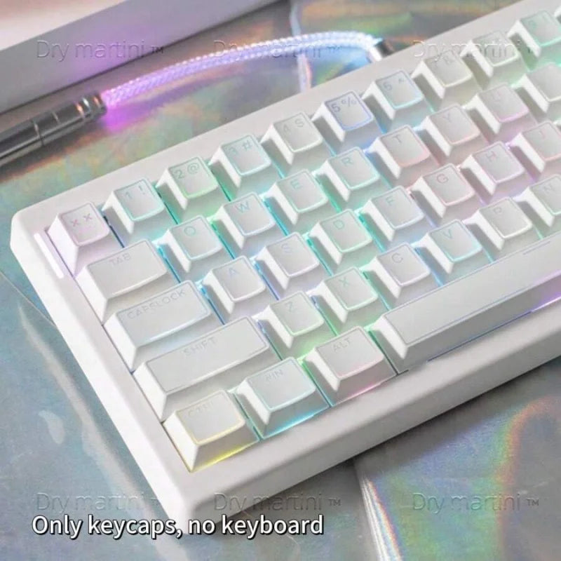 140 Keycaps White Translucent Halo Engraved Frosted Dual-Color PBT Mechanical Keyboard Keycaps