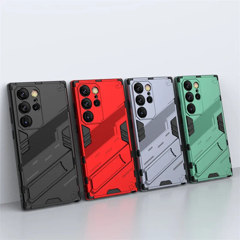 For Samsung Galaxy S24 Ultra Case Punk Armor PC Stand Holder Cases Shockproof TPU Phone Cover Samsung Galaxy S24 Plus S24 Ultra