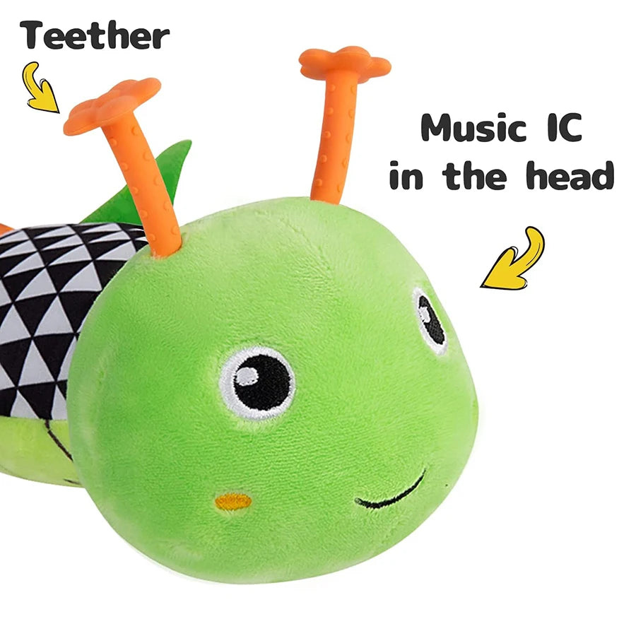 Baby Sensory Toy 0 3 6 12 Month Music Animal Stuffed Plush Caterpillar Toy for Infant Crinkle Rattle Toys for Newborn Boys Girl