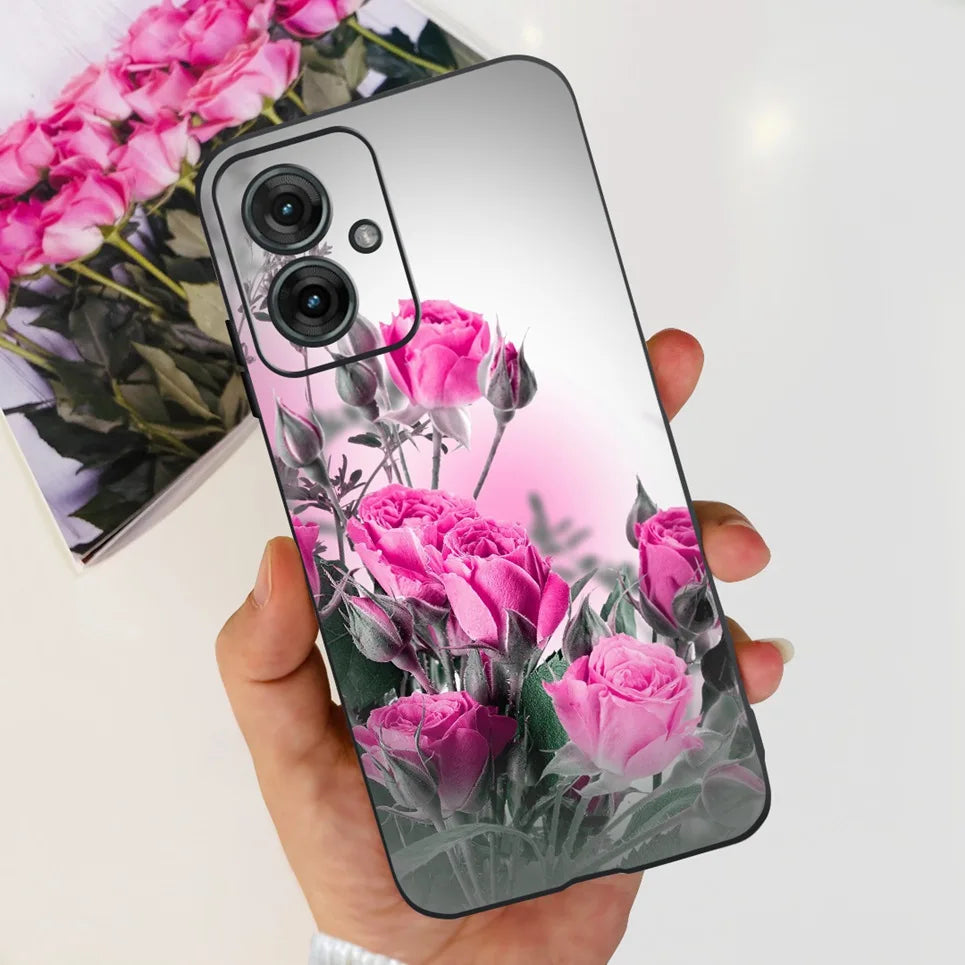 Flower Butterfly Women Fashion Back Cover For Motorola Moto G55 G85 G5 Phone Funda Black Matte Soft TPU Black Silicone