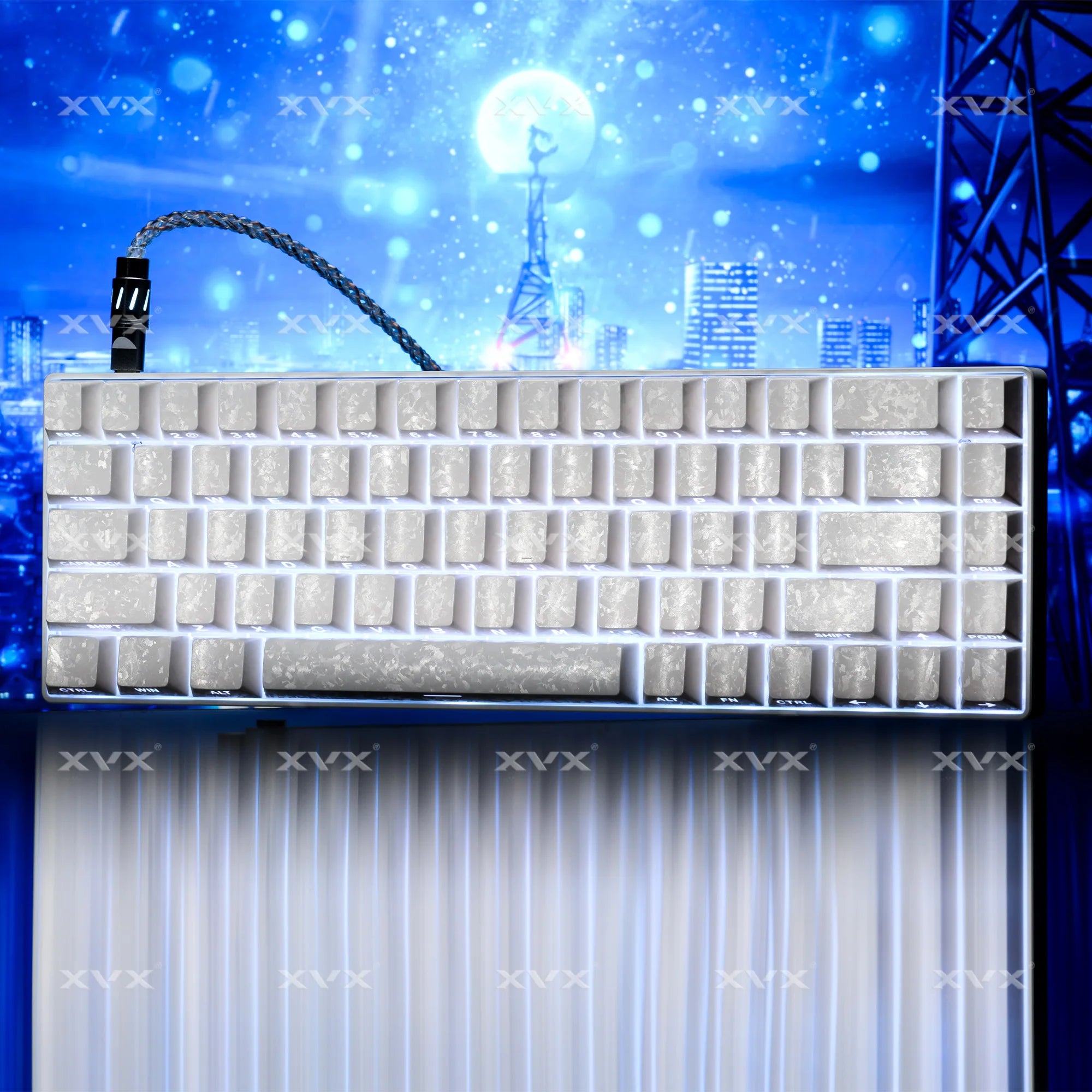 XVX White Forged Carbon Keycaps Side Print PBT Shine Through Key Cap Cherry Profile for 61/68/87/100 Keyboard 140 Keys