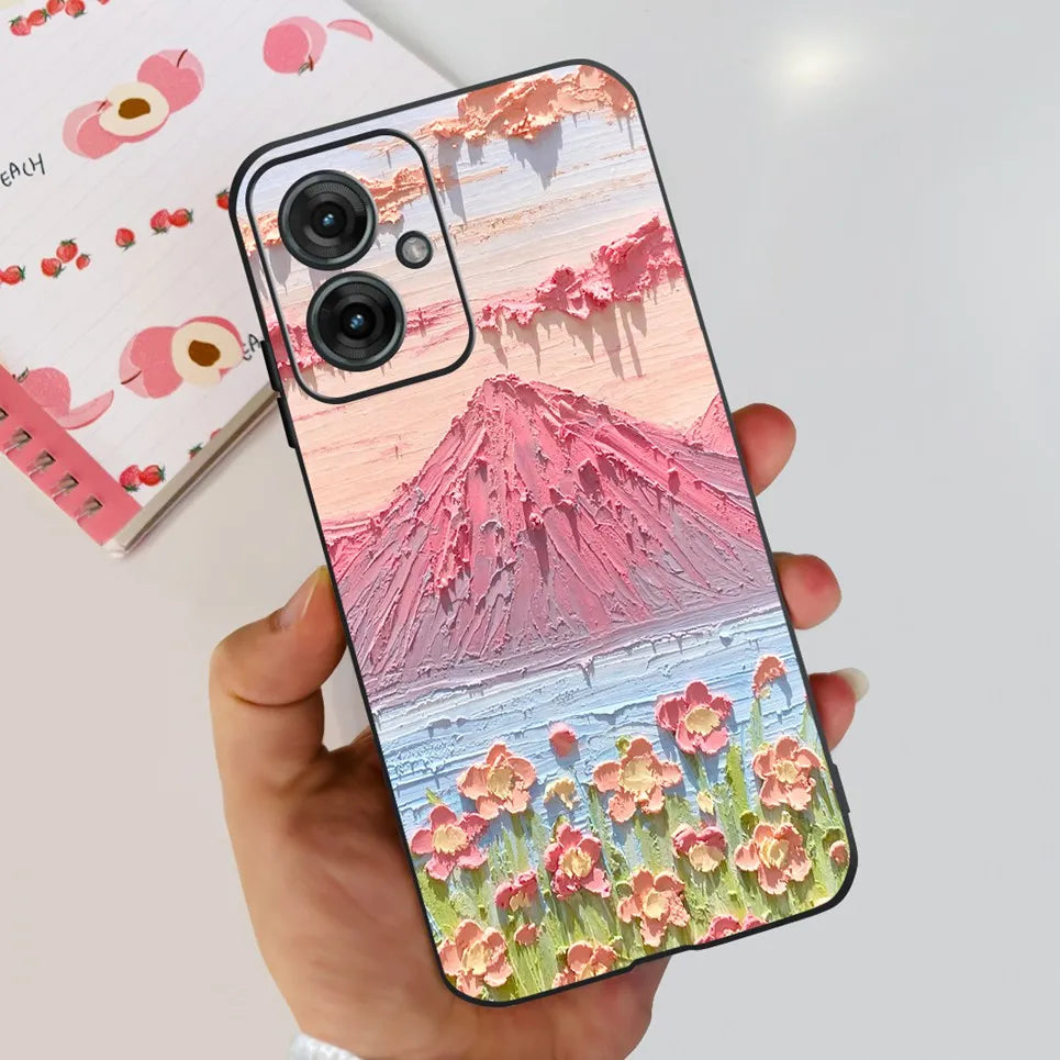 Flower Butterfly Women Fashion Back Cover For Motorola Moto G55 G85 G5 Phone Funda Black Matte Soft TPU Black Silicone
