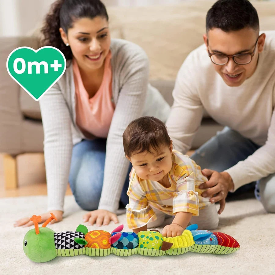 Baby Sensory Toy 0 3 6 12 Month Music Animal Stuffed Plush Caterpillar Toy for Infant Crinkle Rattle Toys for Newborn Boys Girl