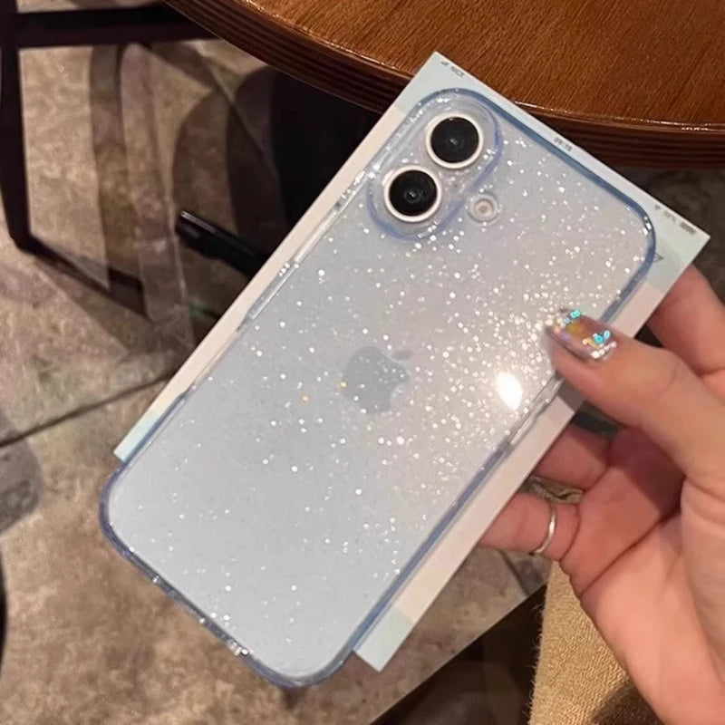 Luxury Glitter Clear Phone Case For iPhone 17 16 15 14 13 12 11 Pro Max Plus Women Girls Sparkle Shockproof Soft Bumper Cover