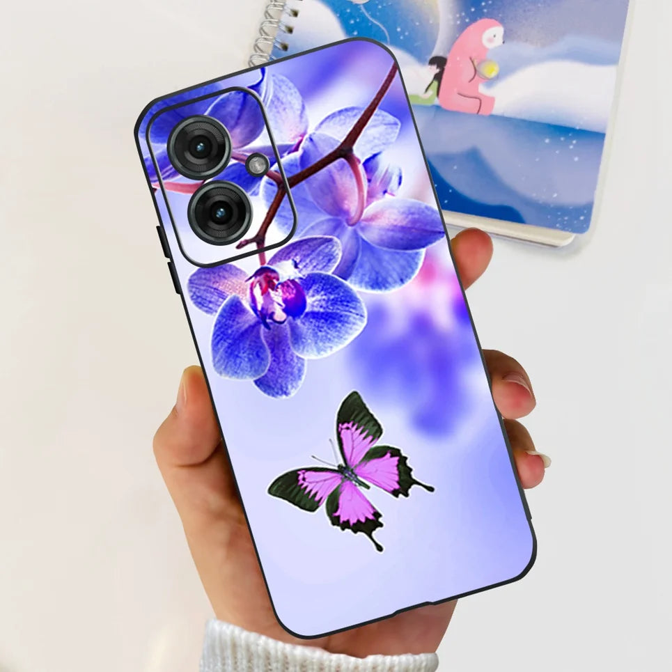 Flower Butterfly Women Fashion Back Cover For Motorola Moto G55 G85 G5 Phone Funda Black Matte Soft TPU Black Silicone