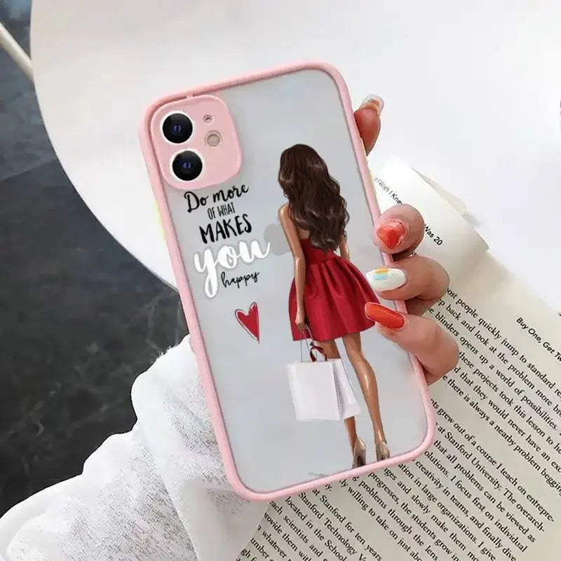 Fashion Girls Phone Case for iPhone 15 14 13 12 11 Pro Max Coque for iPhone XR X XS Mini 7 8 Plus Super Mom Baby Pink Cover