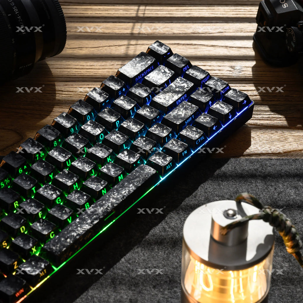XVX White Forged Carbon Keycaps Side Print PBT Shine Through Key Cap Cherry Profile for 61/68/87/100 Keyboard 140 Keys
