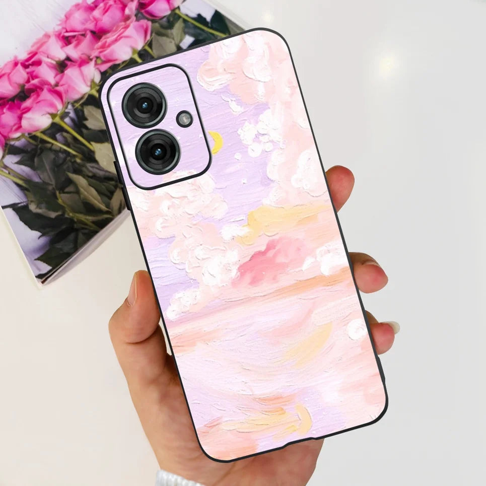 Flower Butterfly Women Fashion Back Cover For Motorola Moto G55 G85 G5 Phone Funda Black Matte Soft TPU Black Silicone