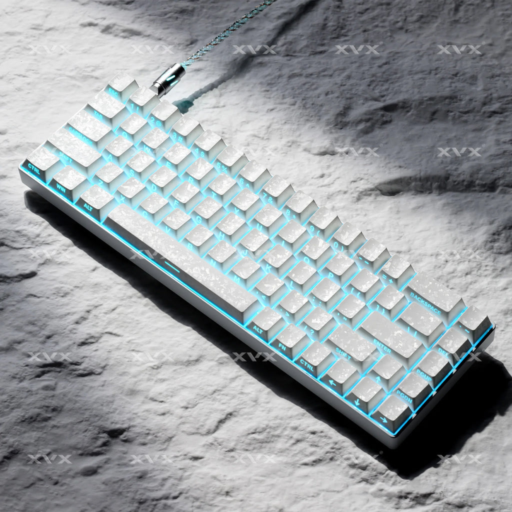 XVX White Forged Carbon Keycaps Side Print PBT Shine Through Key Cap Cherry Profile for 61/68/87/100 Keyboard 140 Keys