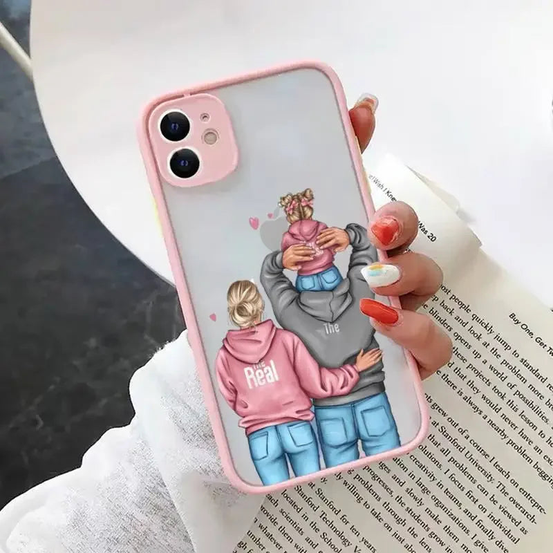 Fashion Girls Phone Case for iPhone 15 14 13 12 11 Pro Max Coque for iPhone XR X XS Mini 7 8 Plus Super Mom Baby Pink Cover