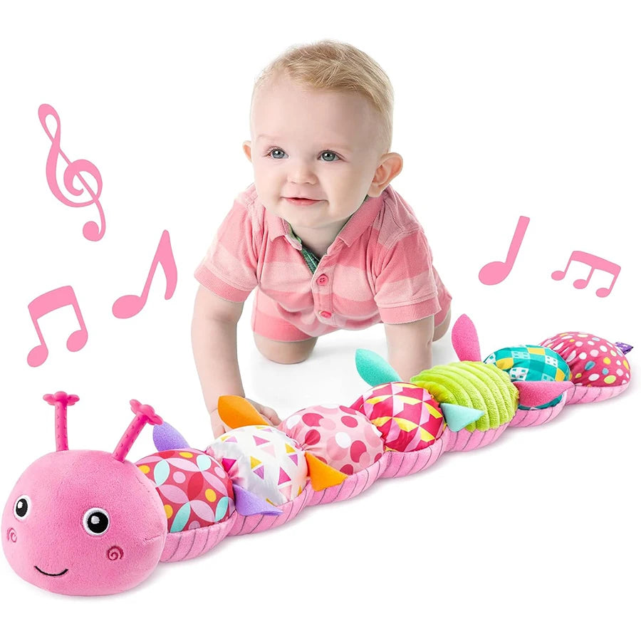 Baby Sensory Toy 0 3 6 12 Month Music Animal Stuffed Plush Caterpillar Toy for Infant Crinkle Rattle Toys for Newborn Boys Girl