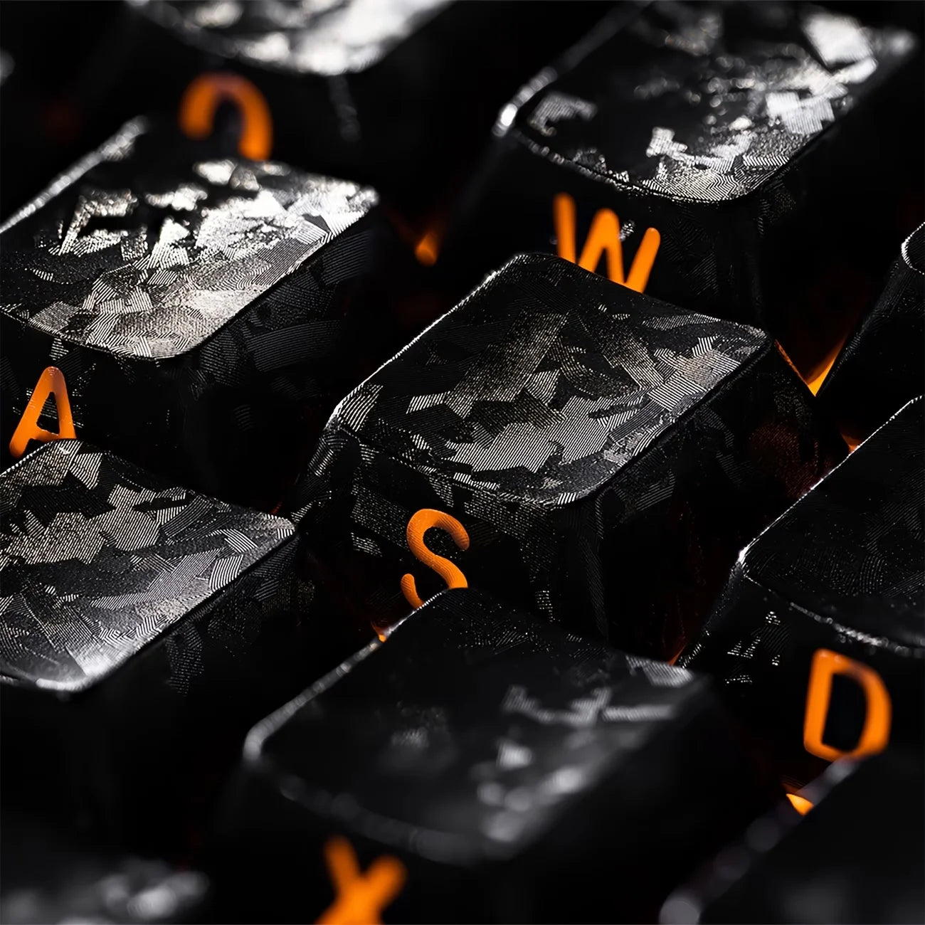 Carbon Fiber PBT Keycaps, Cherry MX Compatible, Cross Stem, Shine-Through Backlit, Side-Engraved, Cherry Profile, 6.25U Spacebar