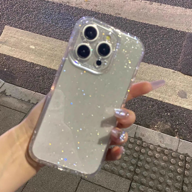 Luxury Glitter Clear Phone Case For iPhone 17 16 15 14 13 12 11 Pro Max Plus Women Girls Sparkle Shockproof Soft Bumper Cover
