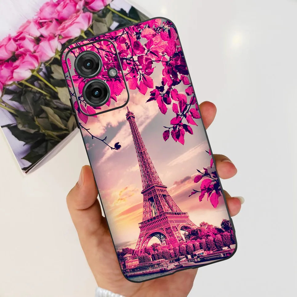 Flower Butterfly Women Fashion Back Cover For Motorola Moto G55 G85 G5 Phone Funda Black Matte Soft TPU Black Silicone