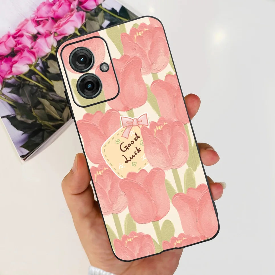 Flower Butterfly Women Fashion Back Cover For Motorola Moto G55 G85 G5 Phone Funda Black Matte Soft TPU Black Silicone