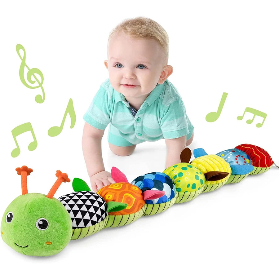 Baby Sensory Toy 0 3 6 12 Month Music Animal Stuffed Plush Caterpillar Toy for Infant Crinkle Rattle Toys for Newborn Boys Girl