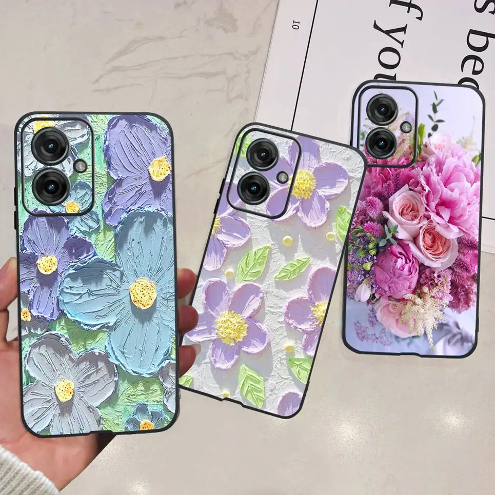 Flower Butterfly Women Fashion Back Cover For Motorola Moto G55 G85 G5 Phone Funda Black Matte Soft TPU Black Silicone