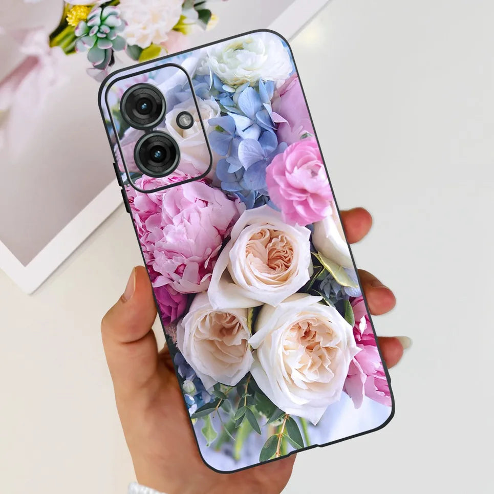 Flower Butterfly Women Fashion Back Cover For Motorola Moto G55 G85 G5 Phone Funda Black Matte Soft TPU Black Silicone