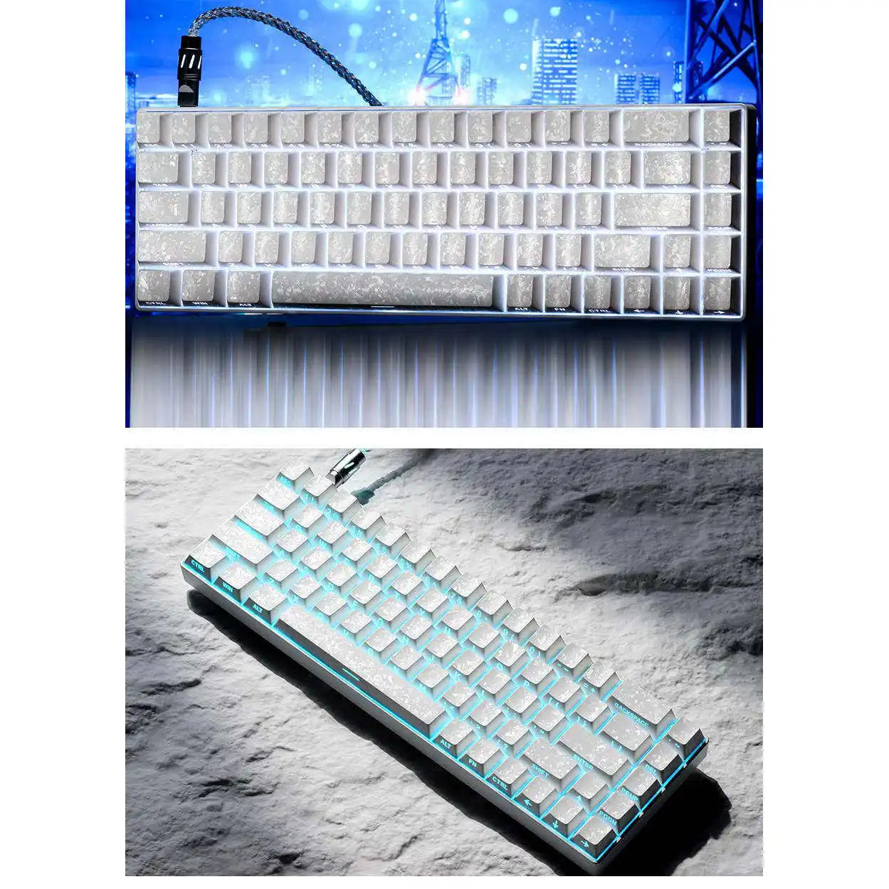 Carbon fiber white ice carbon pattern keycap transparent ev63 keyboard side engraved wootingAce68 keycap