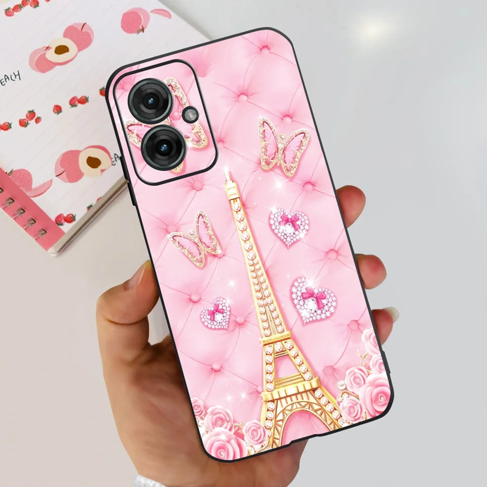 Flower Butterfly Women Fashion Back Cover For Motorola Moto G55 G85 G5 Phone Funda Black Matte Soft TPU Black Silicone