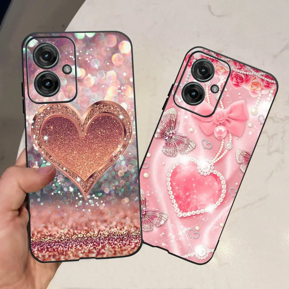 Flower Butterfly Women Fashion Back Cover For Motorola Moto G55 G85 G5 Phone Funda Black Matte Soft TPU Black Silicone