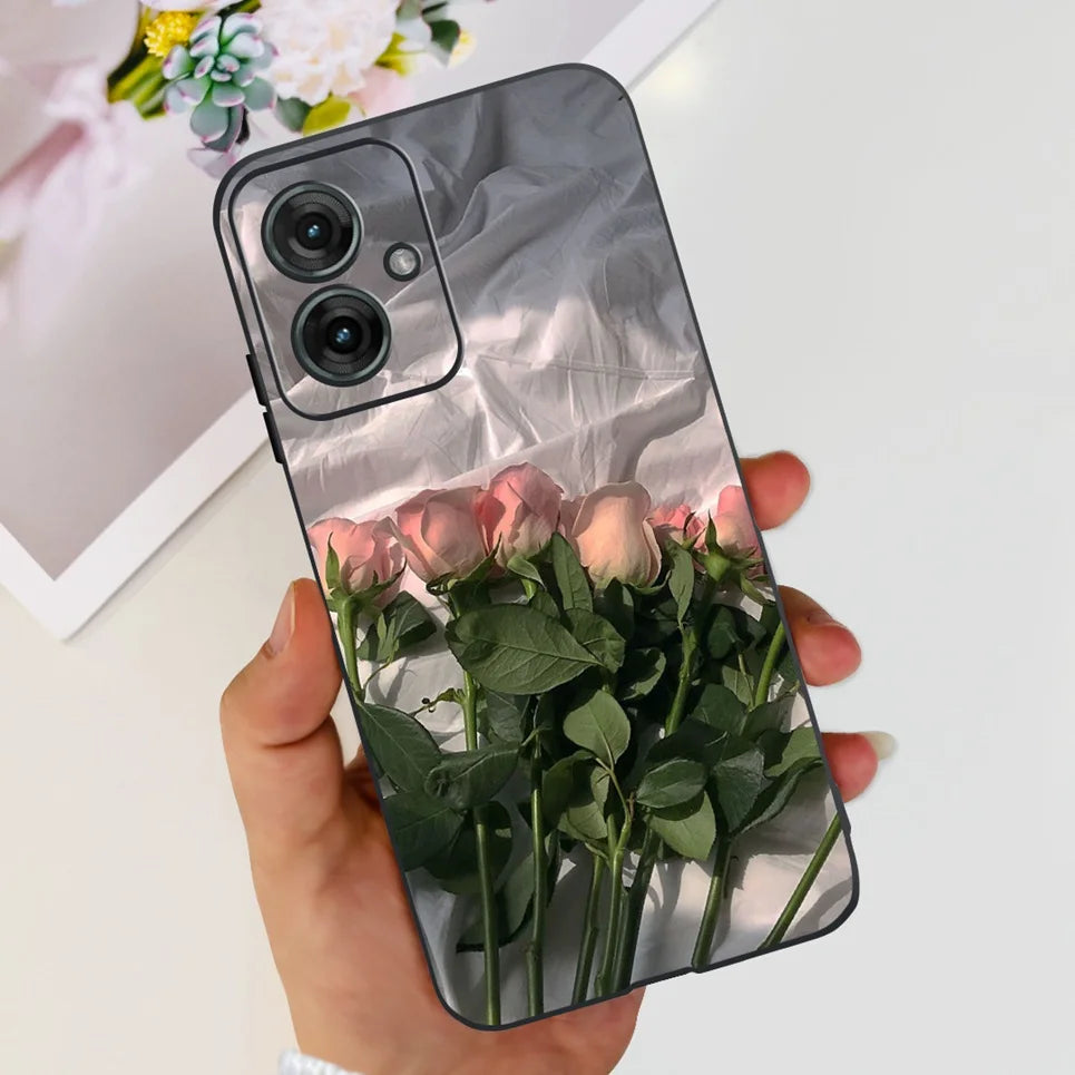 Flower Butterfly Women Fashion Back Cover For Motorola Moto G55 G85 G5 Phone Funda Black Matte Soft TPU Black Silicone