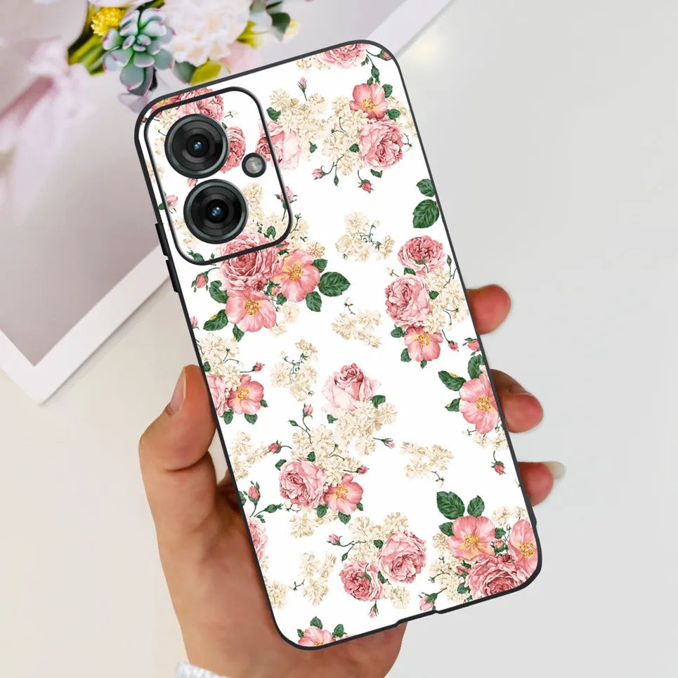 Flower Butterfly Women Fashion Back Cover For Motorola Moto G55 G85 G5 Phone Funda Black Matte Soft TPU Black Silicone