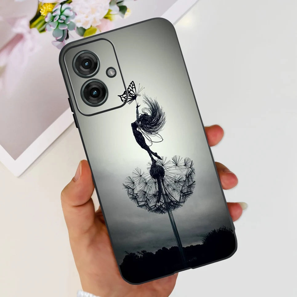 Flower Butterfly Women Fashion Back Cover For Motorola Moto G55 G85 G5 Phone Funda Black Matte Soft TPU Black Silicone