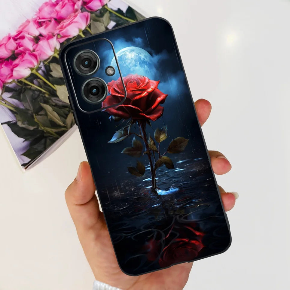 Flower Butterfly Women Fashion Back Cover For Motorola Moto G55 G85 G5 Phone Funda Black Matte Soft TPU Black Silicone