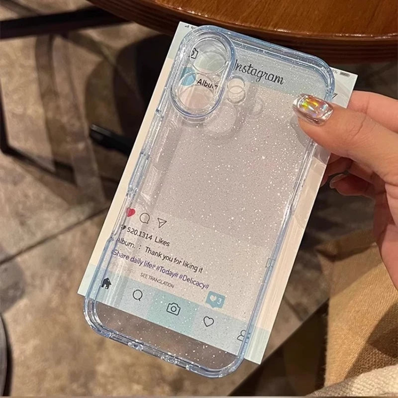 Luxury Glitter Clear Phone Case For iPhone 17 16 15 14 13 12 11 Pro Max Plus Women Girls Sparkle Shockproof Soft Bumper Cover