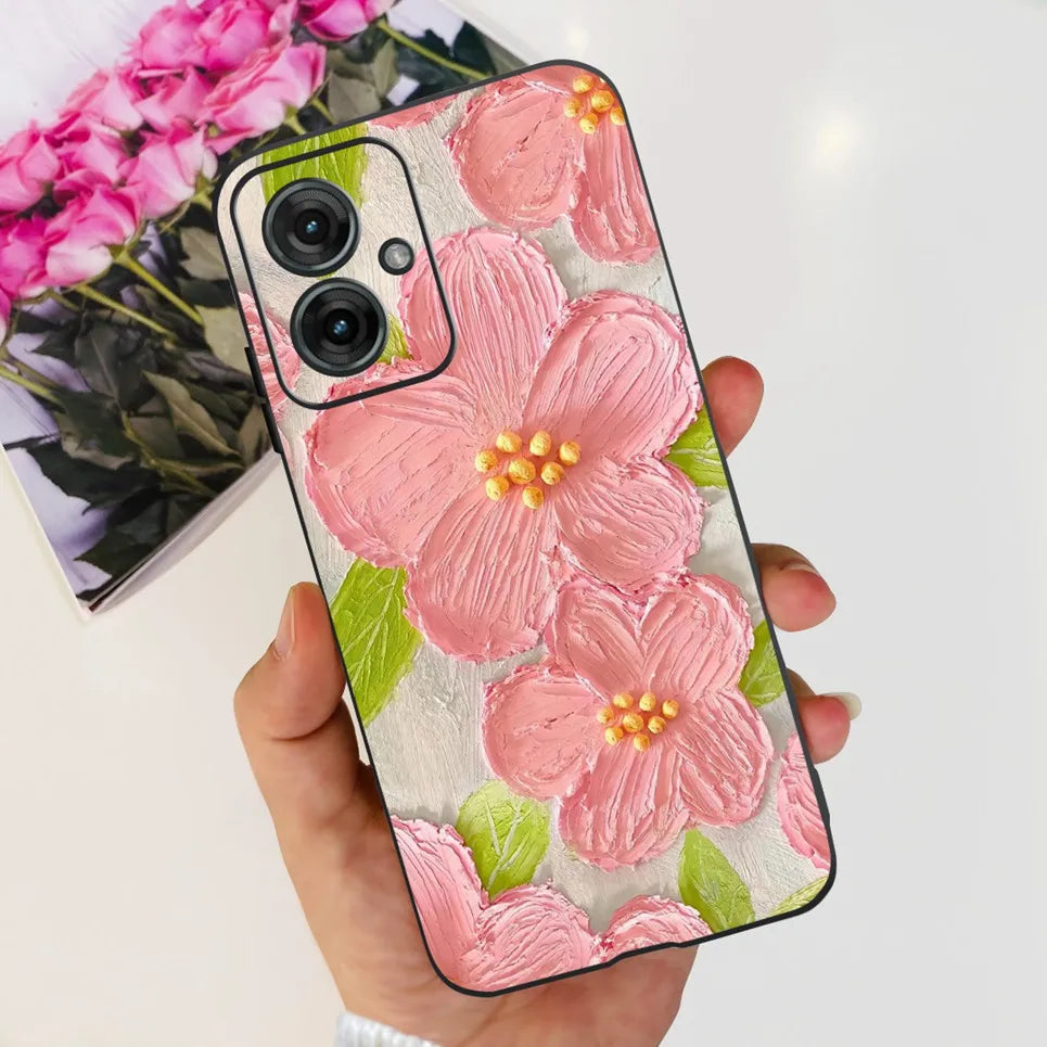 Flower Butterfly Women Fashion Back Cover For Motorola Moto G55 G85 G5 Phone Funda Black Matte Soft TPU Black Silicone