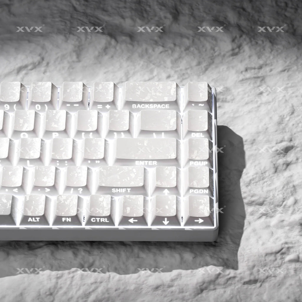 XVX White Forged Carbon Keycaps Side Print PBT Shine Through Key Cap Cherry Profile for 61/68/87/100 Keyboard 140 Keys