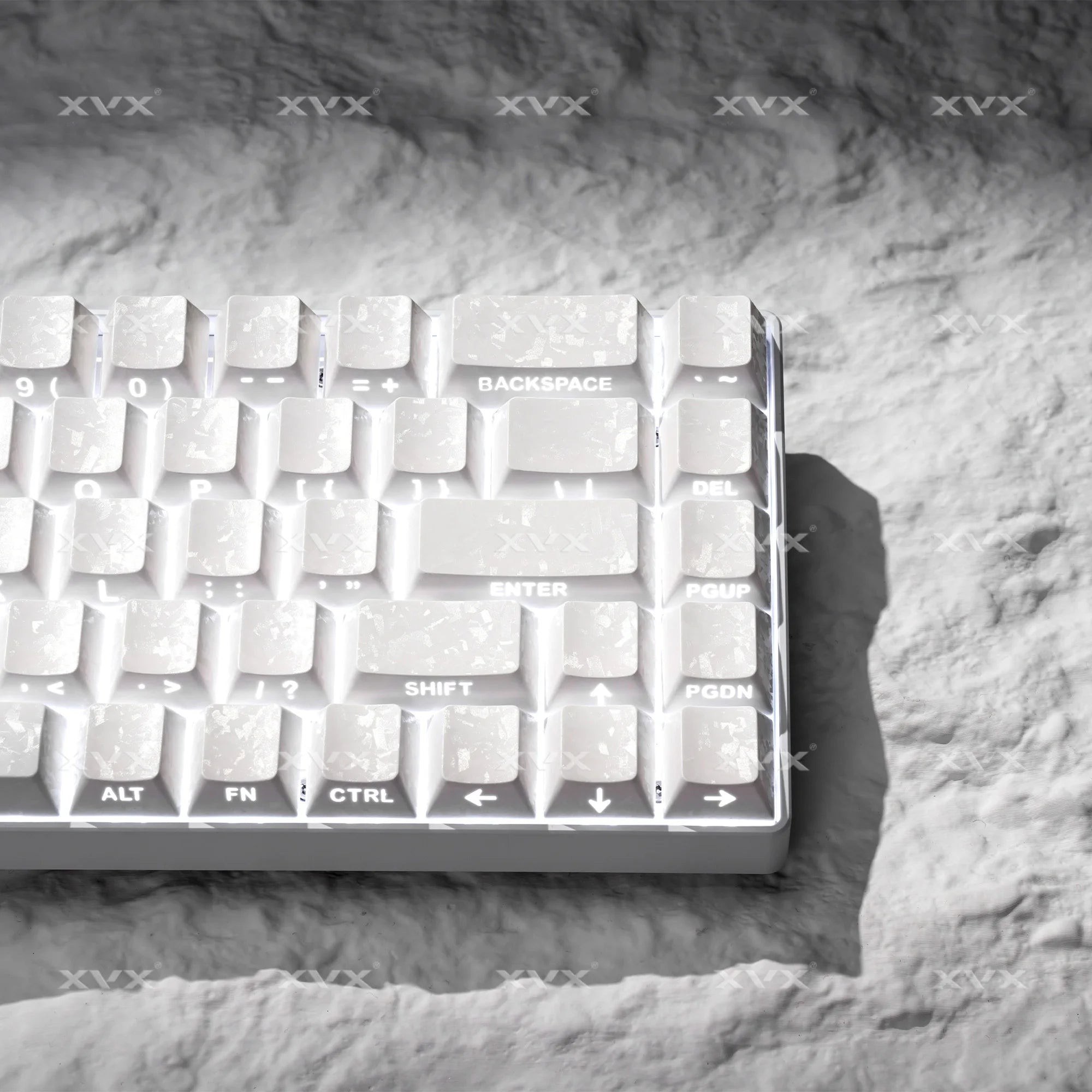XVX White Forged Carbon Keycaps Side Print PBT Shine Through Key Cap Cherry Profile for 61/68/87/100 Keyboard 140 Keys