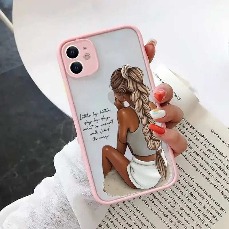 Fashion Girls Phone Case for iPhone 15 14 13 12 11 Pro Max Coque for iPhone XR X XS Mini 7 8 Plus Super Mom Baby Pink Cover
