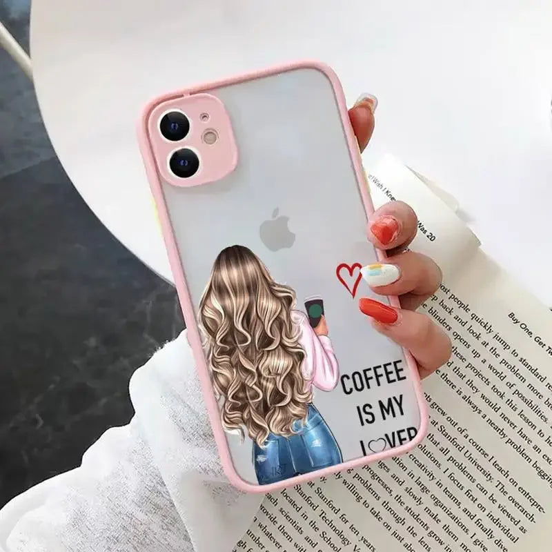 Fashion Girls Phone Case for iPhone 15 14 13 12 11 Pro Max Coque for iPhone XR X XS Mini 7 8 Plus Super Mom Baby Pink Cover