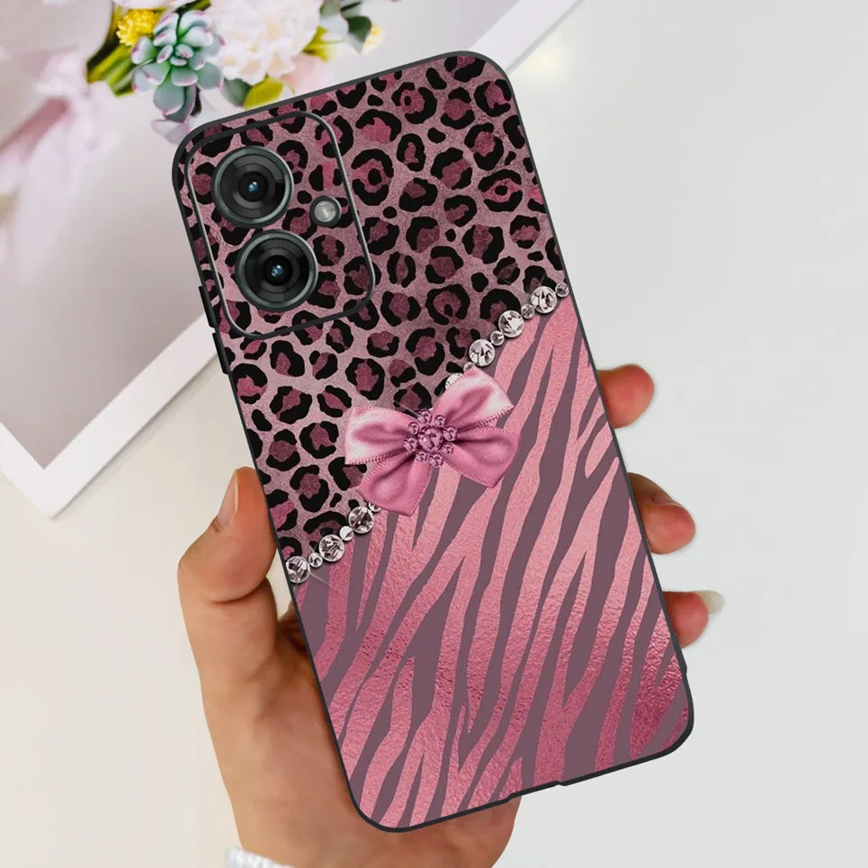 Flower Butterfly Women Fashion Back Cover For Motorola Moto G55 G85 G5 Phone Funda Black Matte Soft TPU Black Silicone