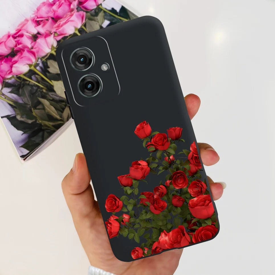 Flower Butterfly Women Fashion Back Cover For Motorola Moto G55 G85 G5 Phone Funda Black Matte Soft TPU Black Silicone