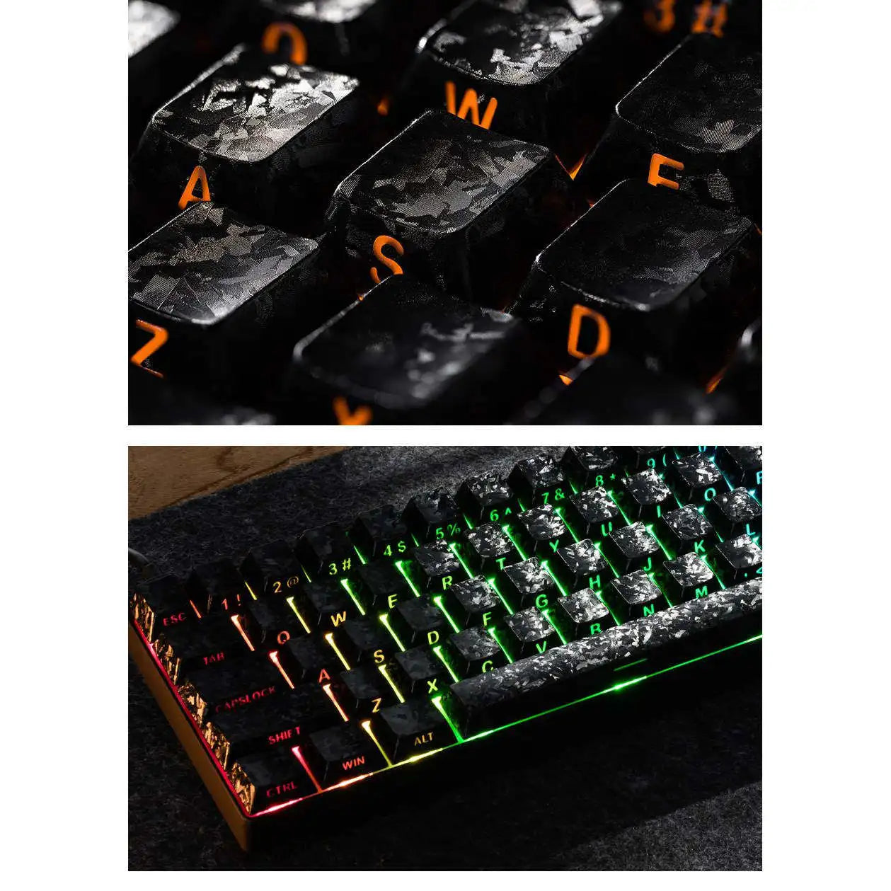 Carbon fiber white ice carbon pattern keycap transparent ev63 keyboard side engraved wootingAce68 keycap