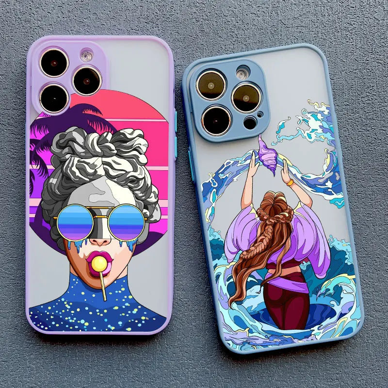 Modern Style Tide Girls Purple Mobile Phone Case for iPhone 15 Plus Pro Max 16 11 12 13 14 Pro Max Mini XS XR X Back Covers