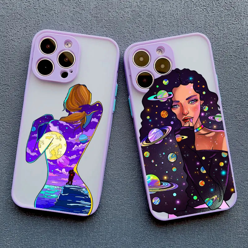 Modern Style Tide Girls Purple Mobile Phone Case for iPhone 15 Plus Pro Max 16 11 12 13 14 Pro Max Mini XS XR X Back Covers