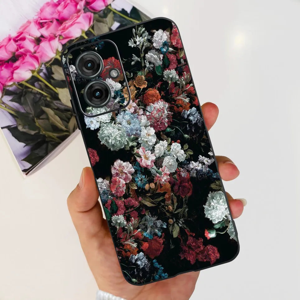 Flower Butterfly Women Fashion Back Cover For Motorola Moto G55 G85 G5 Phone Funda Black Matte Soft TPU Black Silicone