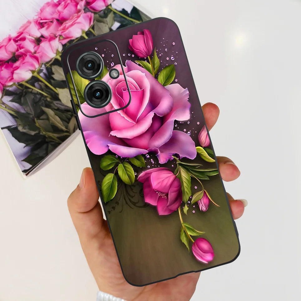 Flower Butterfly Women Fashion Back Cover For Motorola Moto G55 G85 G5 Phone Funda Black Matte Soft TPU Black Silicone