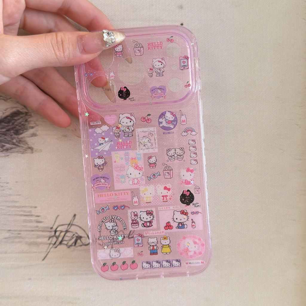 Girls Fashion Cute Cartoon For Hello Kitty Purple Case For iPhone 17 16 15 14 Pro Max Luxury Shockproof Protective Phone Cover