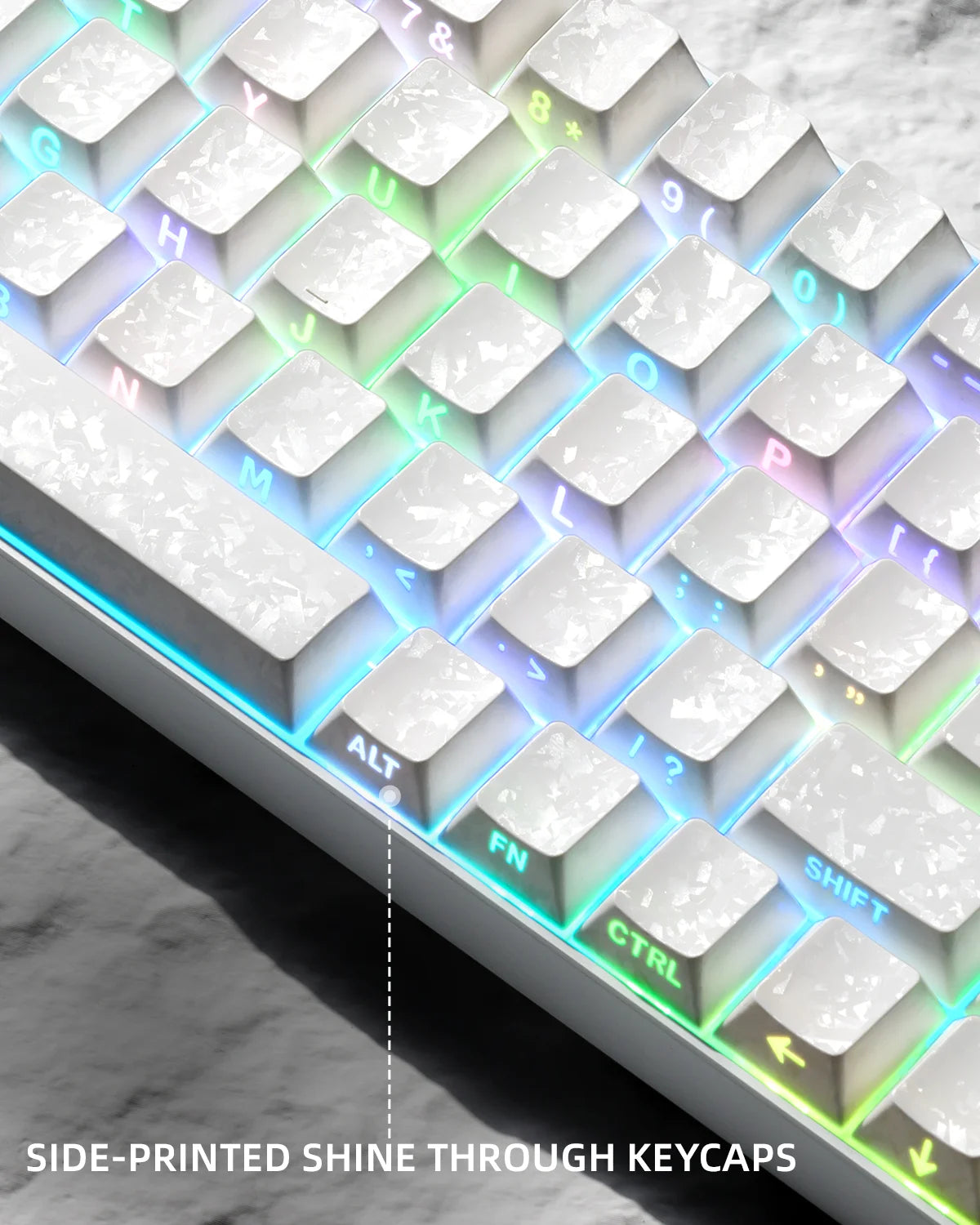 XVX White Forged Carbon Keycaps Side Print PBT Shine Through Key Cap Cherry Profile for 61/68/87/100 Keyboard 140 Keys