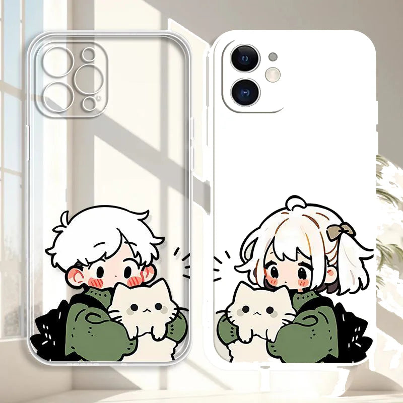 Girls Boys Couple Phone Case For IPhone 13 12 11 14 15 Pro XS MAX 7 8 Plus Mini X XR SE2 Cute Cartoon Cell Phone Cases Covers