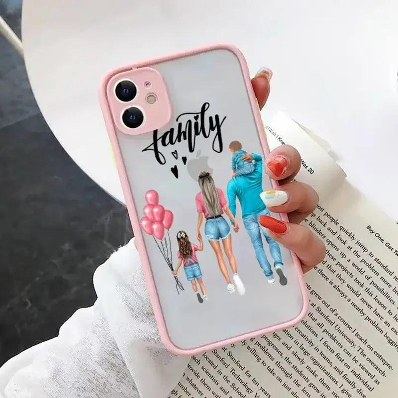 Fashion Girls Phone Case for iPhone 15 14 13 12 11 Pro Max Coque for iPhone XR X XS Mini 7 8 Plus Super Mom Baby Pink Cover